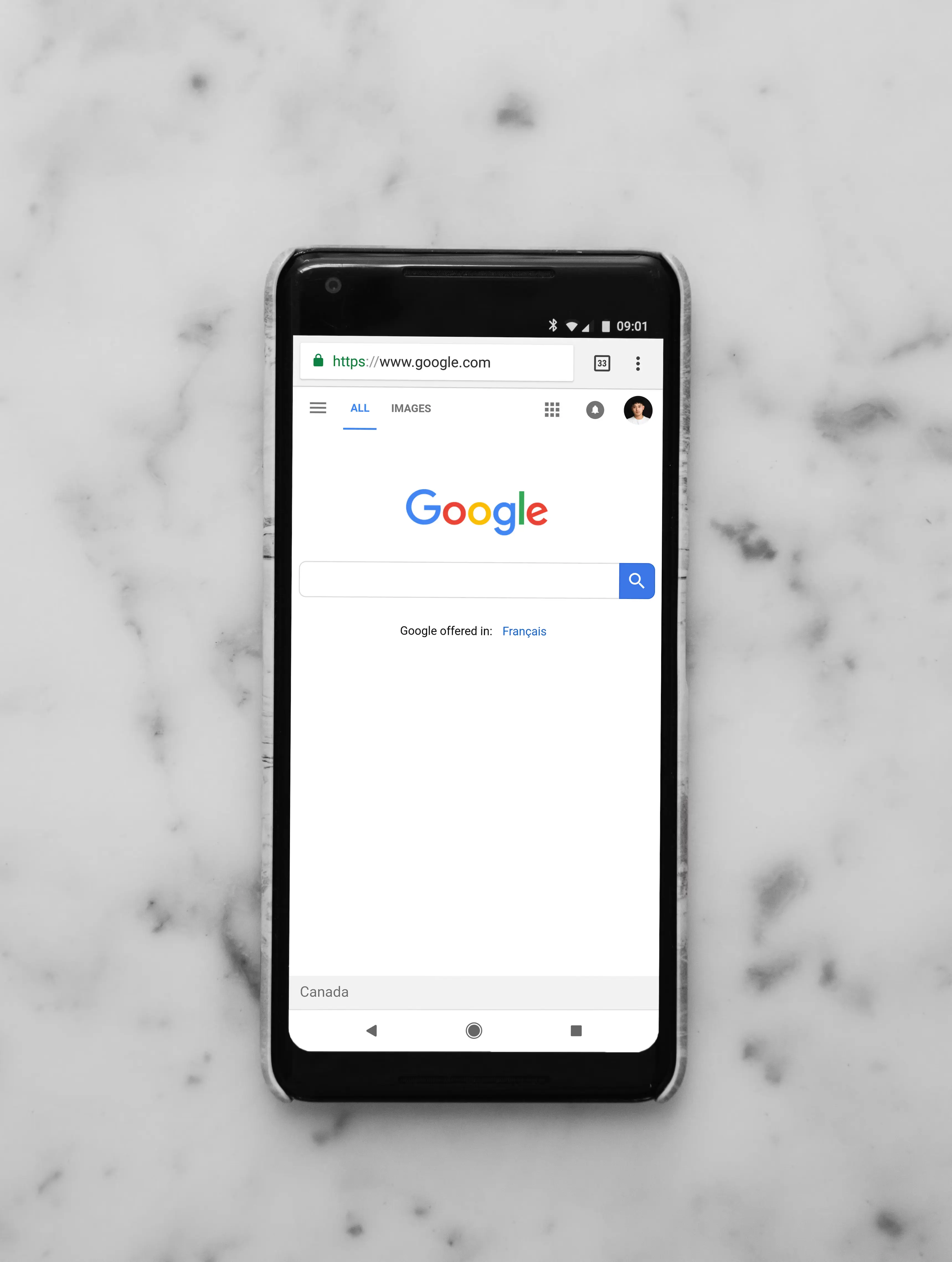 Mobile with google on screen